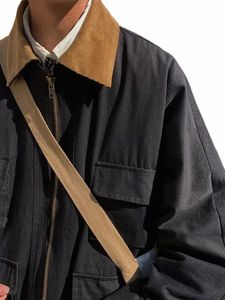 Осень Зима Куртка-карго Мужская рабочая одежда с несколькими карманами Куртка-бомбер Унисекс High Street Ctrast Color Grunge Urban Style Coat u5Vv #