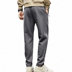 fall Winter Grey Sweatpants Korea Clothing Casual Pants Joggers Zipper Pocket Trousers For Men Stretch Elastic Waist Tracksuits d59r#