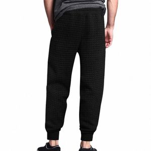 Bequeme elastische Taillenhose für Herren, Waffelstruktur, Kordelzug, Jogginghose mit elastischen Taillentaschen für Frühling und Herbst, lässig, 39Ud#