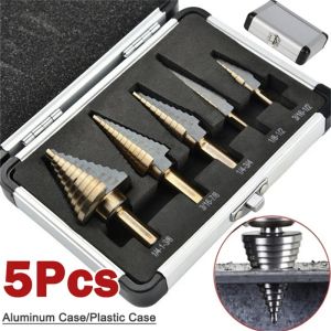 Boren 5pcs Step Drill Bit Set Hss Cobalt Multiple Hole 50 Sizes Cobalt Titanium Conical Carbide Drill Perforator Hole Cutter Tool