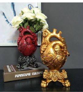 Vasos nórdico simulação coração em forma de vaso resina corpo humano escultura vaso de flores arte deco flor seca recipiente decoração de mesa