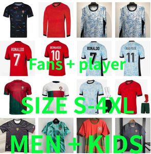 2024 2025 Portugal Joao Felix Soccer Jerseys Ronaldo Bernardo Fernandes 24 25 Diogo J. Pepe National Team Football Shirt Men Kids Kit Set Long Sleeped Player Version