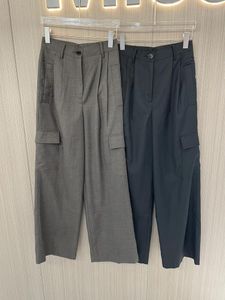 Women's Pants The 2024 Vintage Pocket Suit Wide-legged Overalls 50% Wool 0803