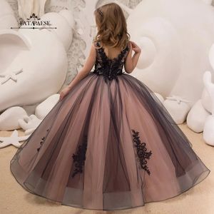 FATAPAESE Black Lace Tulle Formal Flower Girl Dress para Crianças Ocasião Especial Festa de Dama de Honra Casamento Pageant Aniversário Christma 240312