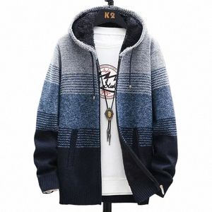 men Cardigan Autumn Winter Hooded Sweater Jacket Warm Cmere Casual Wool Zipper Slim Fit Fleece Jacket Coat Knitwear Sweater q259#