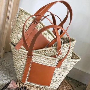 Saco de verão praia palha cesta sacos casuais rattan grande capacidade tote bolsas femininas marcas designer vime tecido senhora mão 2024