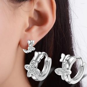 Hoopörhängen 925 Sterling Silver Fjärilsformad liten för kvinnor Fashion Zircon Round Circle Earring smycken