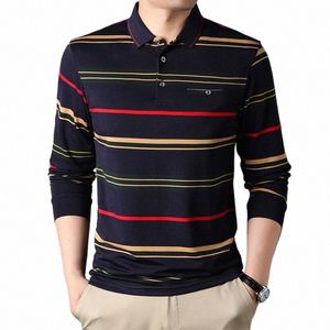 100% Cott Cott Polo Shirt dla mężczyzn Striped LG Sleeve Mult-color Autumn and Spring Male Polo Shirt Korean Style Luksusowe ubranie V2FH#