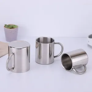 Mugs Convenient Silver Handle Double Wall Stainless Steel Portable Coffee Mug Travel Cup 220ml 300ml 400ml