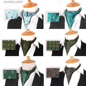 Neck Ties Neck Ties Green Pattern Cashew Tie For Men Wedding Formal Cravat Ascot Scrunch Self British Gentleman Polyester Paisley Neck Tie Luxury Y240325