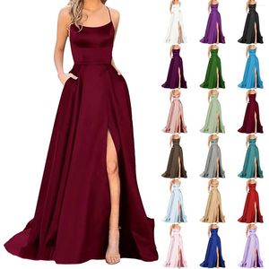 Casual Dresses 2024 Fashion Sexy Lads Long Women Vintage Party Backless Side Slit Prom Elegant Spaghetti Strap Wedding klänningar