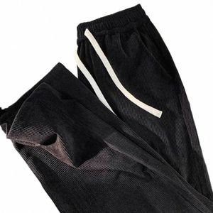 Koreanska lösa raka svettbyxor för män corduroy baggy byxor med dragsko midja idealisk för sport och träning p3vi#