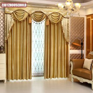 カーテンカスタムリビングルームの寝室のためのヨーロッパの豪華なカーテンシンプルソリッドゴールドカラーソフトカシミアクロス停電