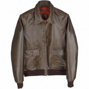 2020 Dark Brown Retro Men USAF Pilot Jacket Plus Size XXXXL Genuine Cowhide Spring Military Aviator Leather Coat 23RL#