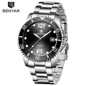 Benyar Top Man Men Mechanical Watch Automatyczna moda luksusowy stal ze stali nierdzewnej samca