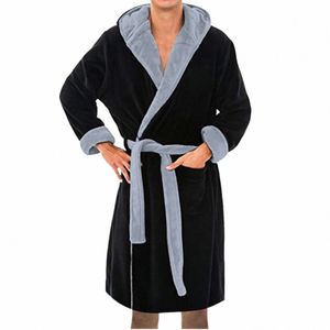 men Thermal Lg Bathrobe Warm Lengthened Plush Shawl Kimo Bath Robe Lg Sleeved Nightgowns Home Clothes K7Db#