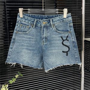 Rhinestone Letters Jeans Shorts For Women Side Letter Short Pant Hip Hop Street Style Denim Pants