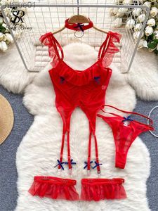 Conjunto Sexy Singrainy Porno Uniforme Folha Doce Ruffles Conjuntos de Roupa Interior de Alta Qualidade Folha Lingerie Mulheres Gaze Slim Sexy Sutiã Cuecas Ternos C24325