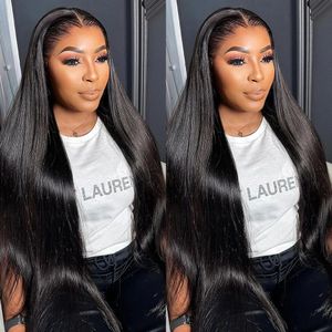 lace front wigs 30inch Indian Bone Straight 4x4 Lace Closure Human Hair Wigs for Women 180% PrePlucked baby hair Lace Wig Natural Black