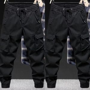 Calças masculinas homens carga cordão com cintura elástica multi bolsos design de tornozelo para esportes diários streetwear