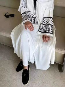 Roupas étnicas Ramadan Eid Branco Preto Kimono Abaya Dubai Turquia Muçulmano Islam Kebaya Vestido Robe Abayas para Mulheres Caftan Marocain Femme