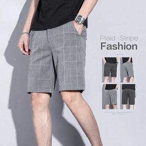 Mäns shorts sommar tunn vanlig väv kortärmad herr affär knä längd byxor rak strand shorts koreanska mode grå byxor herr märke kläder j240325