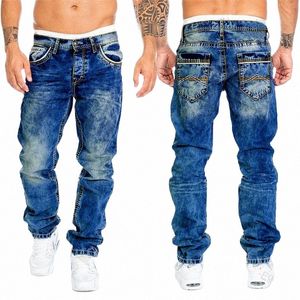 mens Jeans Brands Straight Stretch Slim Jean Homme Pantales Hombre Casual Pants Denim Trousers Baggy Jeans Black Blue 52Ia#