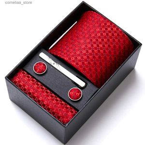 Gravatas Gravatas Gravatas Gravatas Para Homens Atacado Feriado Presente Gravata Bolso Quadrados Cufflink Set Gravata Caixa Homem Vermelho Acessórios De Casamento Fit Group Y240325