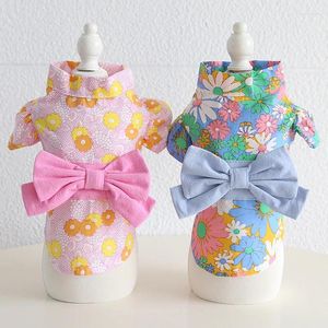 Dog Apparel Floral Yukata Dress Clothes Puppy Bow Kimono Small Dogs Clothing Cat Spring Summer Pink Blue Japanese Fashion Girl Pet Items