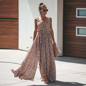 2023 Summer Women's Bohemian V-hals Digital Print Lace Up Beach Kirt Dress 138508