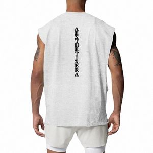 Übergroße Gym Tank Top Männer Offene Seite Cut Off Fitn Sleevel Hemd Mesh Schnell Trocknend Bodybuilding Kleidung Muskel Singuletts Weste L2Vn #