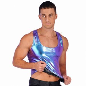 shiny Metallic Mens Sleevel Vest Tank Top Party Clubwear Undershirt Sexy Men's Racer Back Slim Fits Camisole Smooth Tank Top n55I#