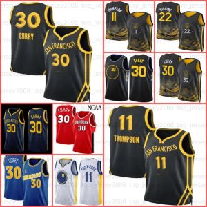Top -Verkäufer Stephen 30 Curry Basketball -Trikot Klay Thompson 11 Andrew Wiggins 22 Draymond Green 23 Sporthemd weiß schwarzblau gelb