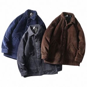 Japanische Retro Corduroy Männer Winterjacke Schwergewicht Trendy Warm Verdickte Aviator Mantel Lässig Lose Große Tasche Revers Outwear s9H4 #