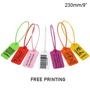 accessori 100 pezzi cartellini per abbigliamento personalizzati sigillo di sicurezza in plastica personalizzato stampa indumento scarpa vestiti borsa logo del prodotto etichetta regalo 230 mm