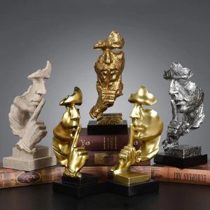 Sculptures Resin Sculpture Nordic Home Decoration Silence Is Gold Statue Office Living Room Desktop Decoration Creative Model Art Supplies