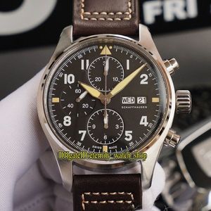 Nuova versione ZF Top Pilot Spitfire Fighter Serie Cassa in bronzo 387903 Quadrante nero ETA A7750 Cronografo meccanico Orologio da uomo Stopwat223P