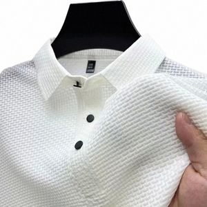 Ubrania marki Summer Nowe męskie lop-up pusta koszula polo z krótkim rękawem Ice Silk Oddychany Busin Fi Solid Golf T-shirt 57kg#