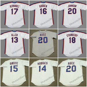 Men's 1965's-1987's New NEIL ALLEN GIL HODGES JERRY GROTE DWIGHT GOODEN KEITH HERNANDEZ DARRYL STRAWBERRY HOWARD JOHNSON #20 AGEE Throwback York Baseball Jersey S-5XL