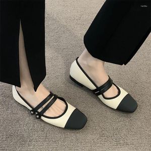 Casual Shoes damskie mieszkanie Patchwork Double Bluckle Mary Janes Czarna skóra na żeńską wiosenną jesień zapatos Młe.