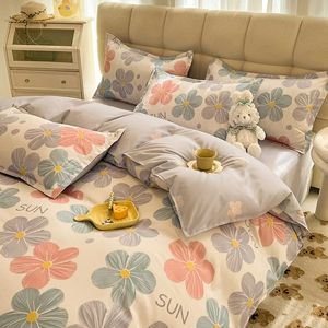 Cute Bedding Set Men Women Duvet Cover Bed Linen Washed Cotton Mirco Fiber Comforter Set Twin Queen King Couple Double Bed Sheet 240320