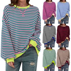 Camicie da donna 2024 camicia a strisce lunghe a strisce a strisce a strisce casual pullover rotondo top moda y2k ragazze abiti da donna