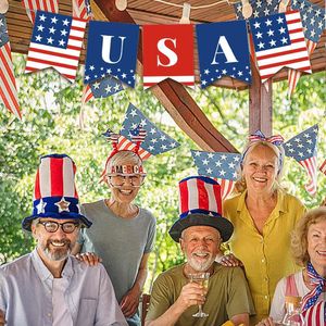 Party-Dekoration, 2 Stück Unabhängigkeitstag-Banner, dekorative 4. Juli-Flagge zum Aufhängen, für den Innenbereich, amerikanische Wimpelkette, Papier-USA-Girlande