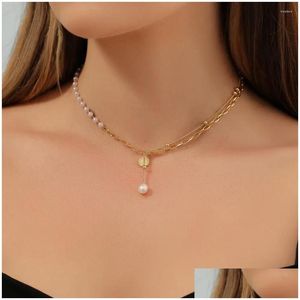 Pendant Necklaces 2023 Boho Fashion Human Head Coin Faux Pearl Necklace For Women Simple Vintage Gold Plated Chain Choker Jewelry Gift Ot1Ej