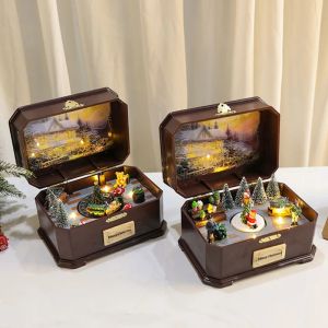 Boxen 20223New Christmas LED Music Box Glühen Rotationsklang Schatz für Case Ornament für Weihnachtsfest -Party Hintergrunddekoration