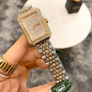 Orologio di marca da donna ragazza cristallo stile rettangolo metallo cinturino in acciaio al quarzo orologi da polso di buona qualità CH44266D