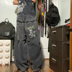 JNCO Streetwear Y2K Uomo Abbigliamento Jeans larghi Hip Hop Motivo ricamato di alta qualità Nero uomo donna Jeans gamba larga Goth 240313