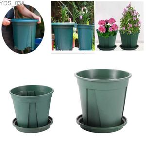 Planters POTS 2sts Green Plant Flowerpot Rose Breattable Plastic Succulent Flower Pot Tray Kruk Konstruktion Kultur Nursing Outdoor Garden Container 240325