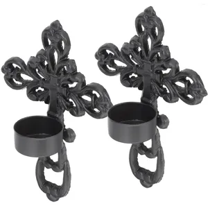 Candle Holders Cross Candlestick Butter Lamp Holder Metal For Hanging Iron Tea Light Retro Black Pillar