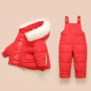 Casaco para baixo 2-4 anos de idade 2 pçs conjunto bebê menina jaqueta de inverno e macacão para crianças engrossar quente meninas infantil snowsuit ano